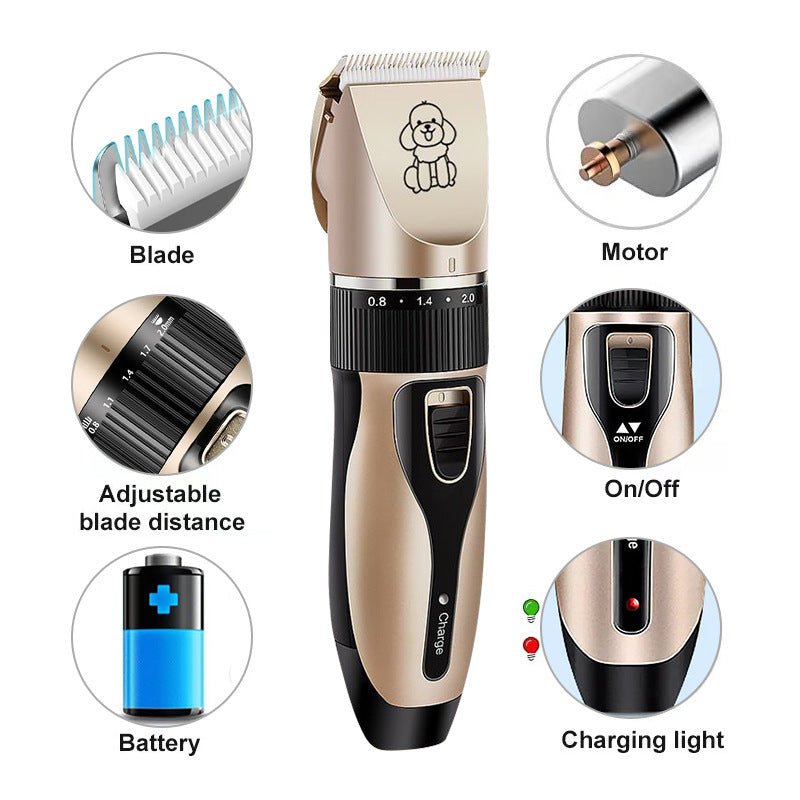 Professional Pet Grooming Hair Clipper Kit - Rechargeable, Low Noise, with Ceramic Blades & 5-Speed Adjustment(Platinum)