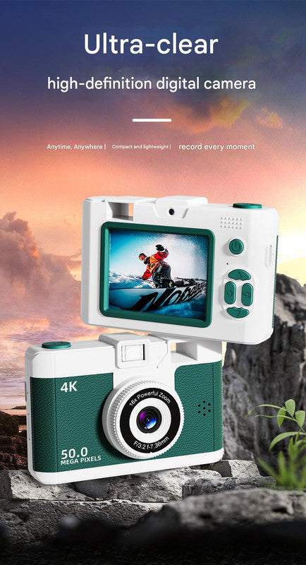 Compact 4K Digital Camera - 50MP, 16x Zoom, 2.4-inch IPS Screen, WiFi & Fill Light - Retro CCD Style(black)