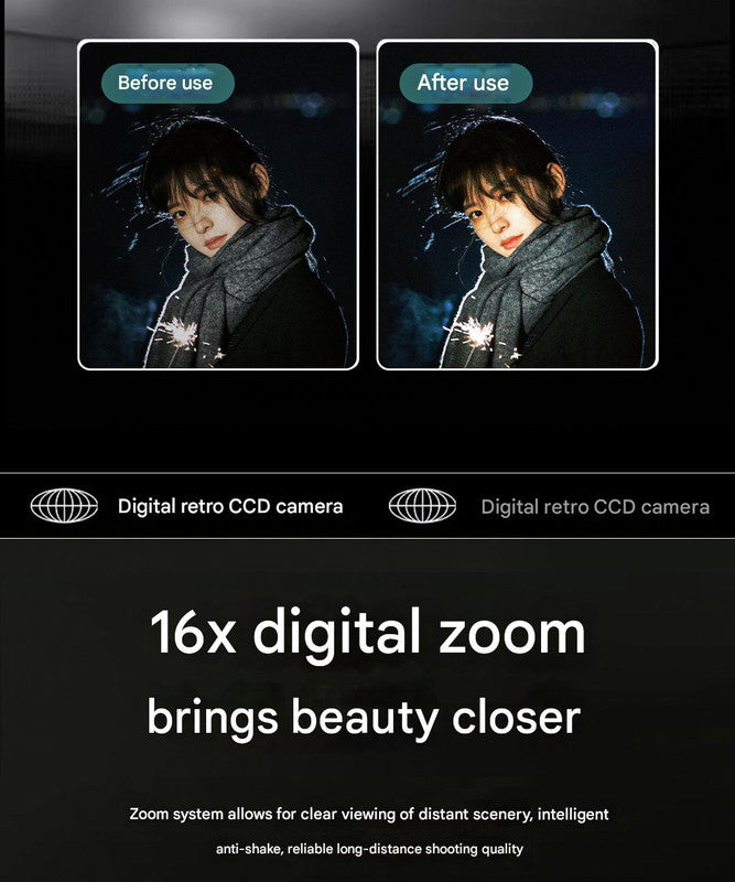 Compact 4K Digital Camera - 50MP, 16x Zoom, 2.4-inch IPS Screen, WiFi & Fill Light - Retro CCD Style(black)