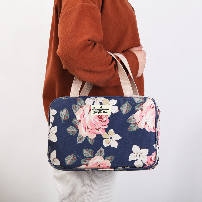 Versatile Portable Handled Bag - Durable Waterproof Fabric, Ideal for Toiletries, Lunch & Travel(Light blue peony)