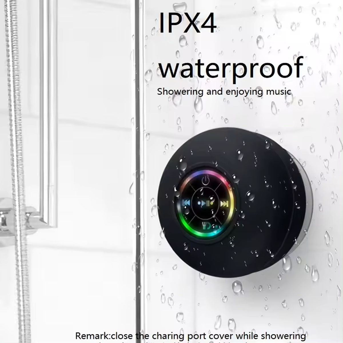 IPX4 Waterproof Bluetooth Shower Speaker with Suction Cup & LED Lights - Hands-Free Calling(blue)