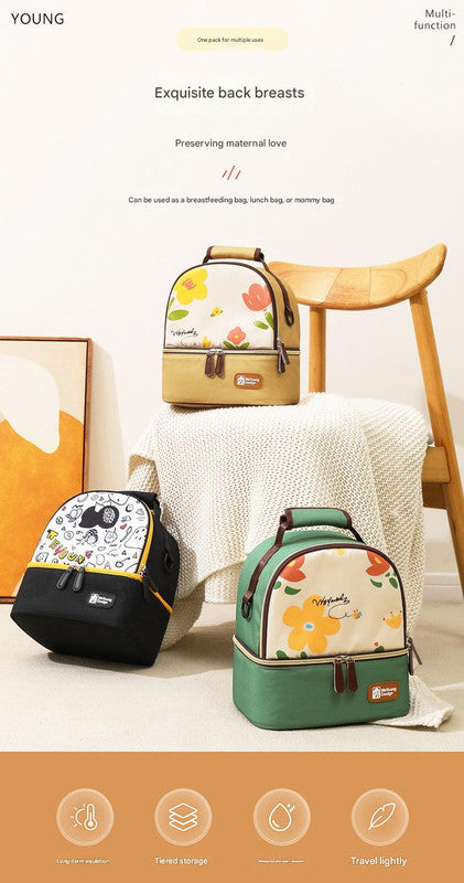 Versatile Insulated Breast Milk Cooler & Lunch Backpack - Waterproof, Multi-Carry Options(Green print)