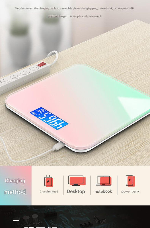 Smart USB Rechargeable Digital Bathroom Scale - Measures Body Weight & Temperature(Pure Black)