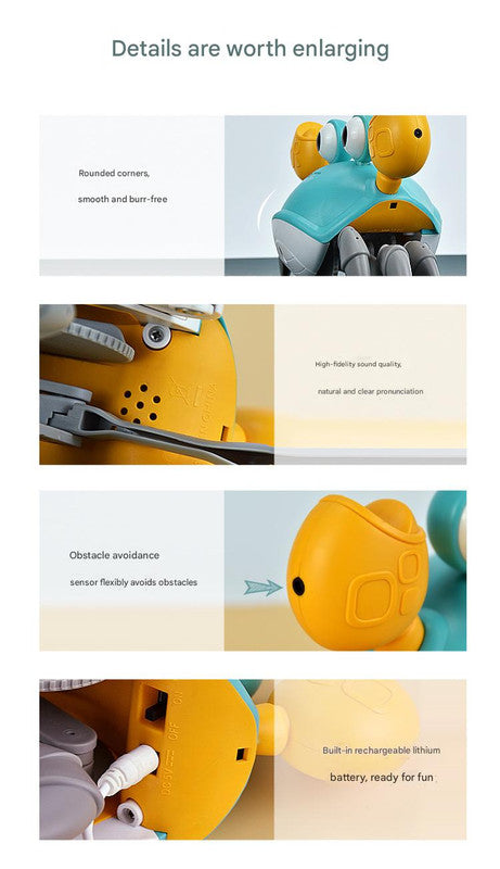 Interactive Crawling Crab Baby Toy with Music, Lights & Obstacle Avoidance(Orange)