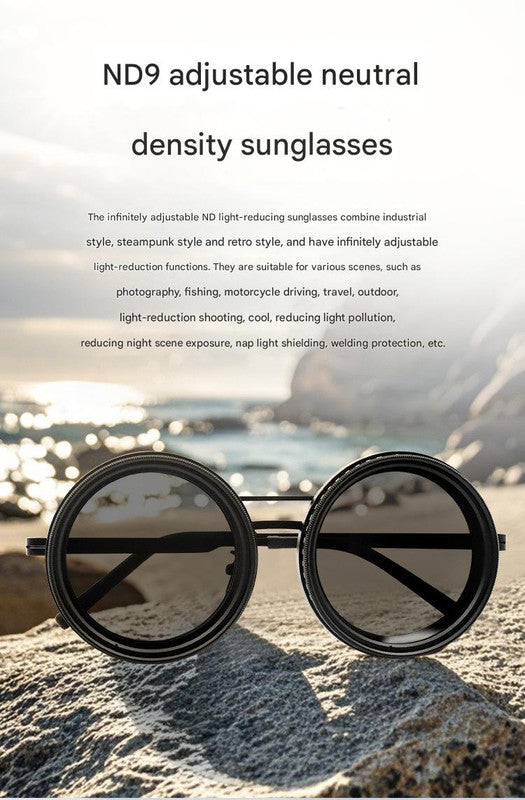 Adjustable ND9 Filter Sunglasses,Steampunk Retro Design with Polarized HD Anti-Glare Lenses(silver)