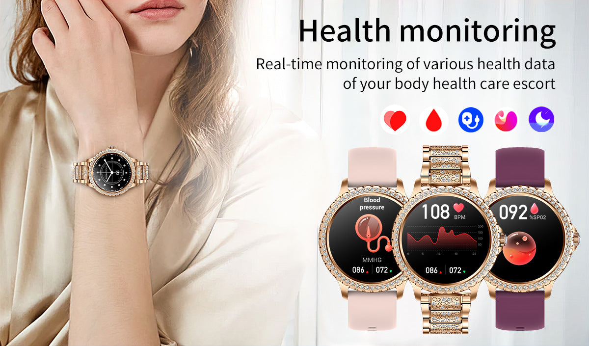 Elegant Women's Smartwatch,HD Touchscreen, Bluetooth Calls, Health Monitoring(Black)