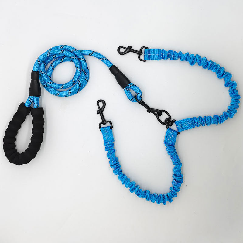Blue Pet Double-Ended Rope + 1.5M Leash - Easy to walk two dogs, tangle-free design