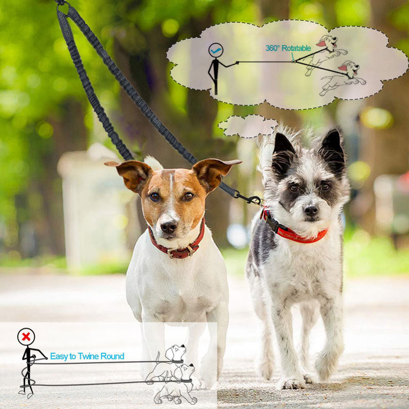 Purple Pet Double-Ended Rope + 1.5M Leash - Easy to walk two dogs, tangle-free design
