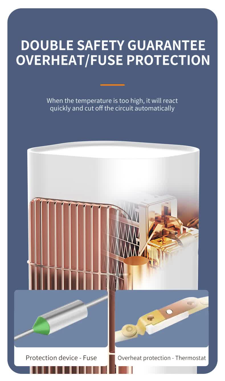 White Portable Electric Heater with Oscillation & Tip-Over Protection- 2 Heat Settings, Mini Tower