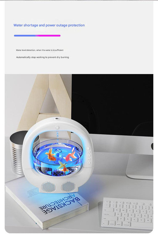 White 3-in-1 Anti-Gravity Water Drop Humidifier with Bluetooth Speaker & LED Fish Tank Light