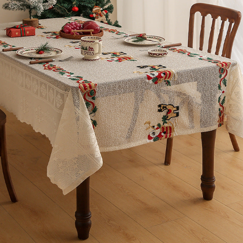 Embroidered Christmas Tablecloth - Embroidered Santa Claus, Reindeer (140*240cm)
