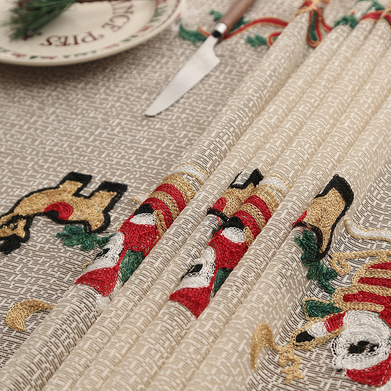 Embroidered Christmas Tablecloth - Embroidered Santa Claus, Reindeer (140*200cm)