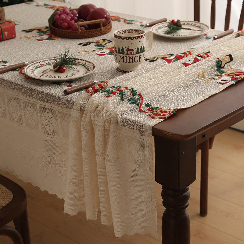 Embroidered Christmas Tablecloth - Embroidered Santa Claus, Reindeer (140*140cm)
