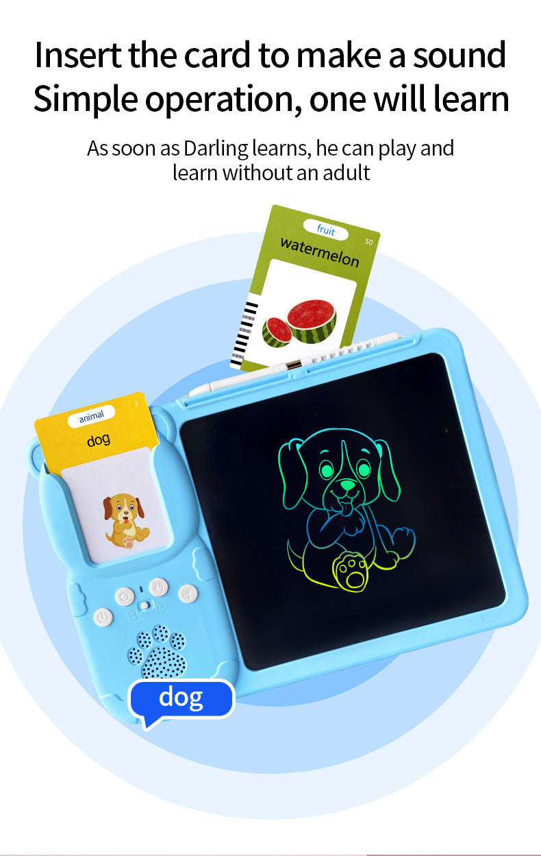 Pink (255 cards, pure English) Kids Interactive Early Education Toy: Combination Card Reader & LCD Drawing Board for Toddlers