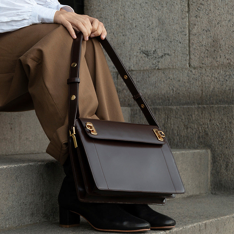 Brown Premium Leather Underarm Bag with Elegant Accordion Design