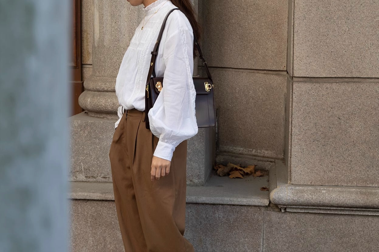 Brown Premium Leather Underarm Bag with Elegant Accordion Design