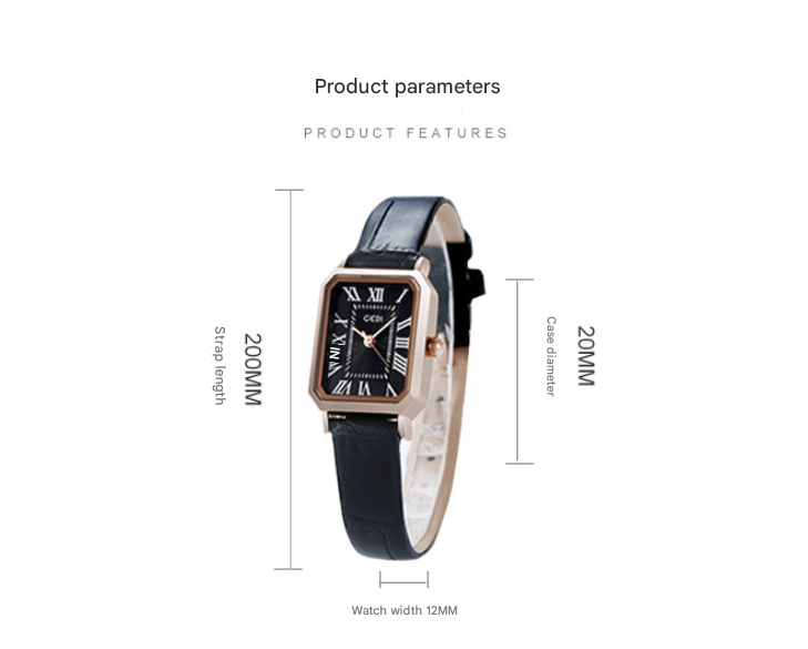 Rose gold case, white dial, grey belt Ladies Quartz Watch - Classic Rectangular, Leather Band