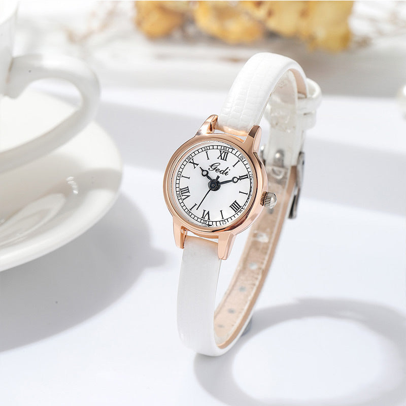 Rose shell white plate leucorrhea Delicate Women's Watch - 20mm Roman Numeral Dial, Leather Strap