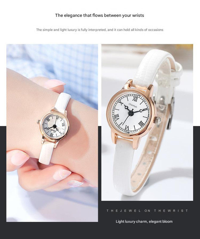 Rose shell white plate leucorrhea Delicate Women's Watch - 20mm Roman Numeral Dial, Leather Strap
