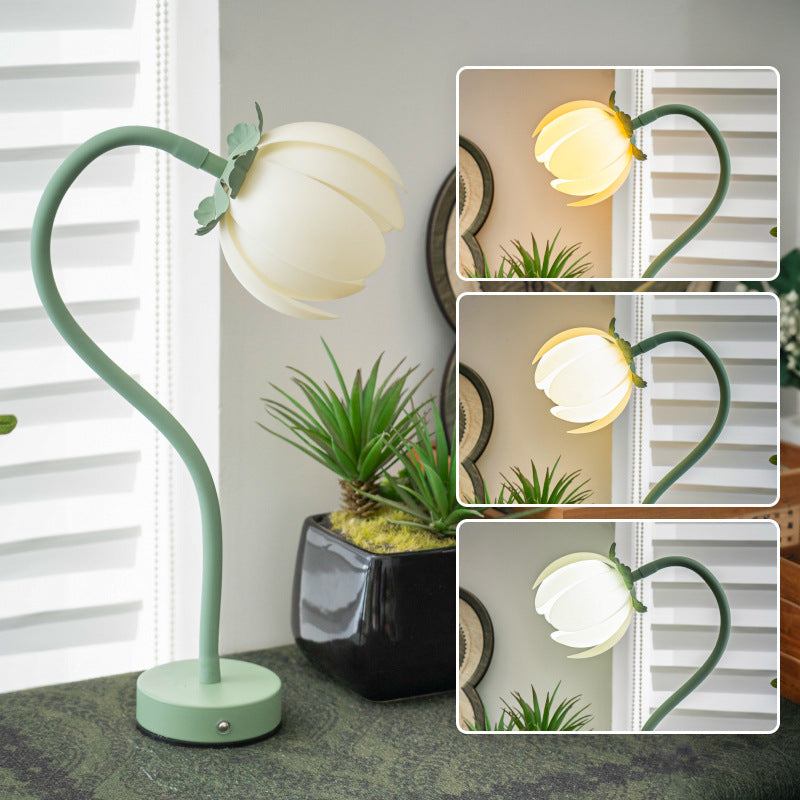 Pink LED Tulip Desk Lamp - Flexible Gooseneck, Decorative Flower Table Light