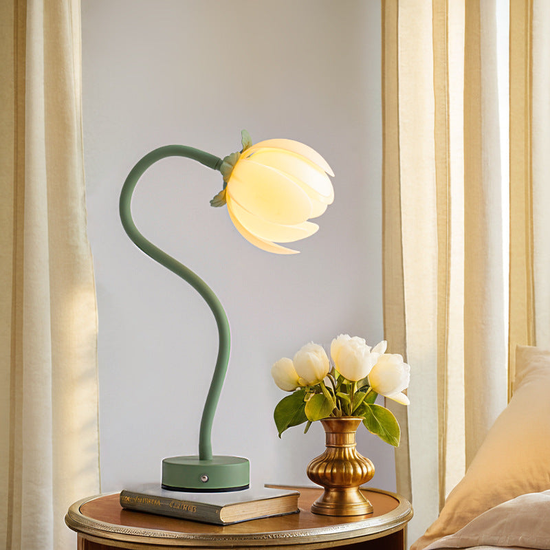 Green LED Tulip Desk Lamp - Flexible Gooseneck, Decorative Flower Table Light