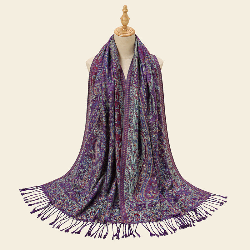 Purple Elegant Retro Paisley Print Scarf for Women - Soft Fashion Shawl Wrap 185x70cm