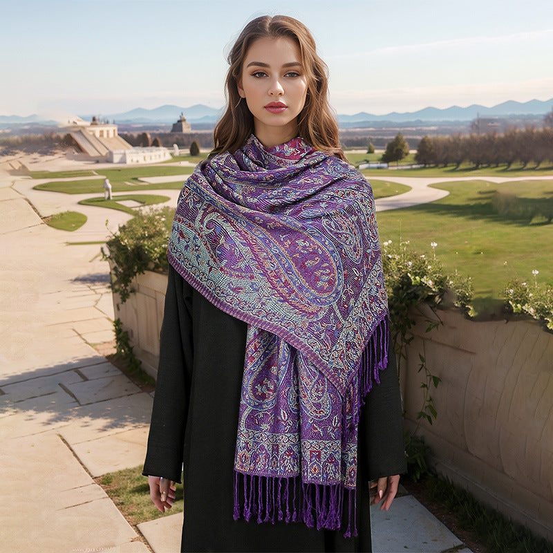 Purple Elegant Retro Paisley Print Scarf for Women - Soft Fashion Shawl Wrap 185x70cm