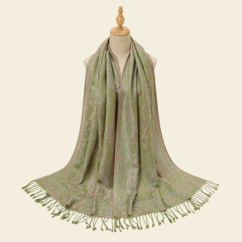 Green Elegant Retro Paisley Print Scarf for Women - Soft Fashion Shawl Wrap 185x70cm