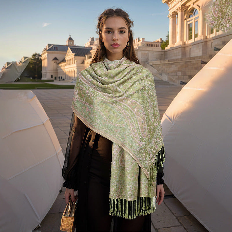 Green Elegant Retro Paisley Print Scarf for Women - Soft Fashion Shawl Wrap 185x70cm