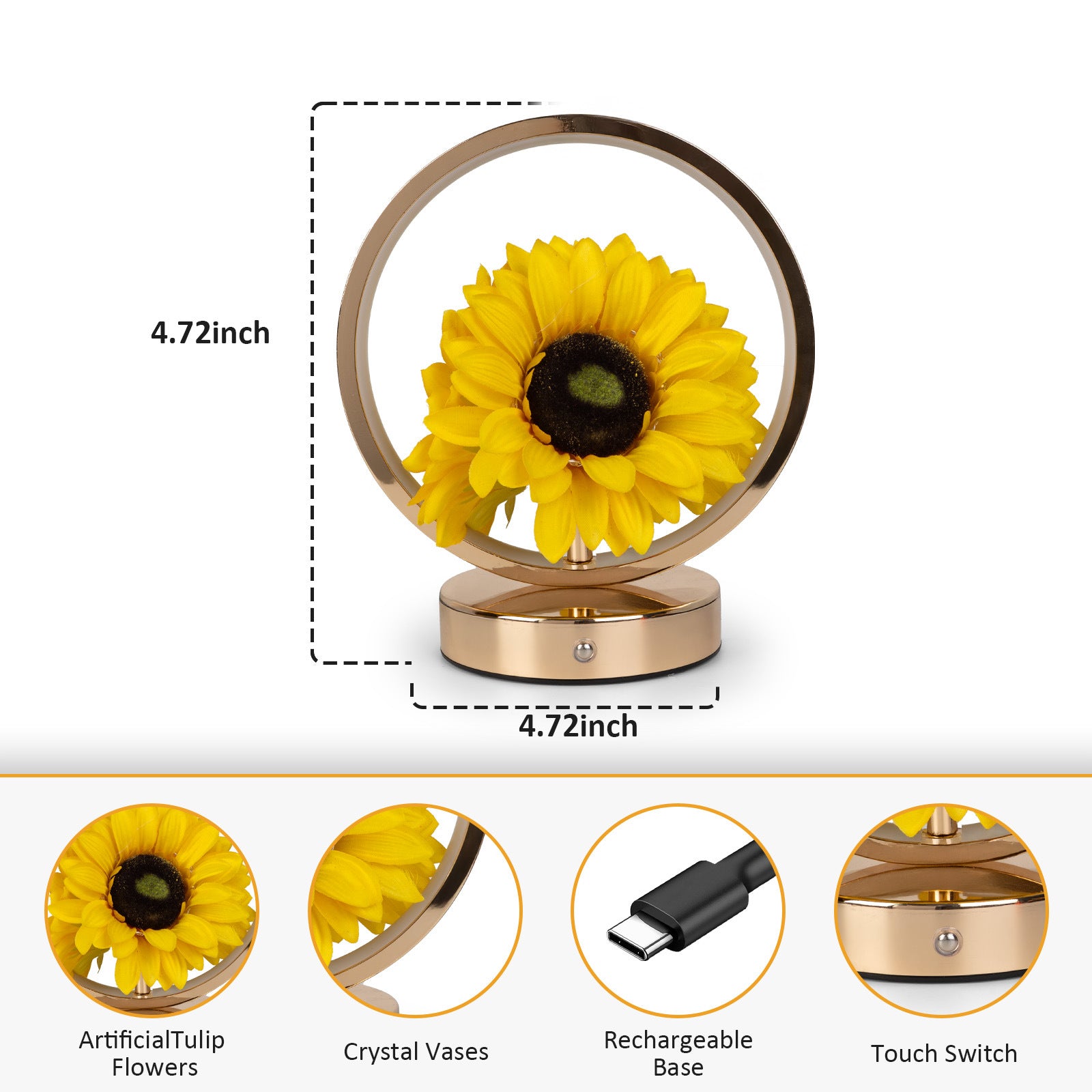 Rechargeable Ring Light with Sunflowers - Ambient Bedside Table Lamp Decor(USB)