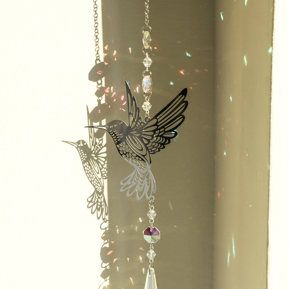 (Style A)2 PCS Hummingbird Metal Suncatcher with Crystal Accents - for Window or Wall Indoor Hanging Ornament