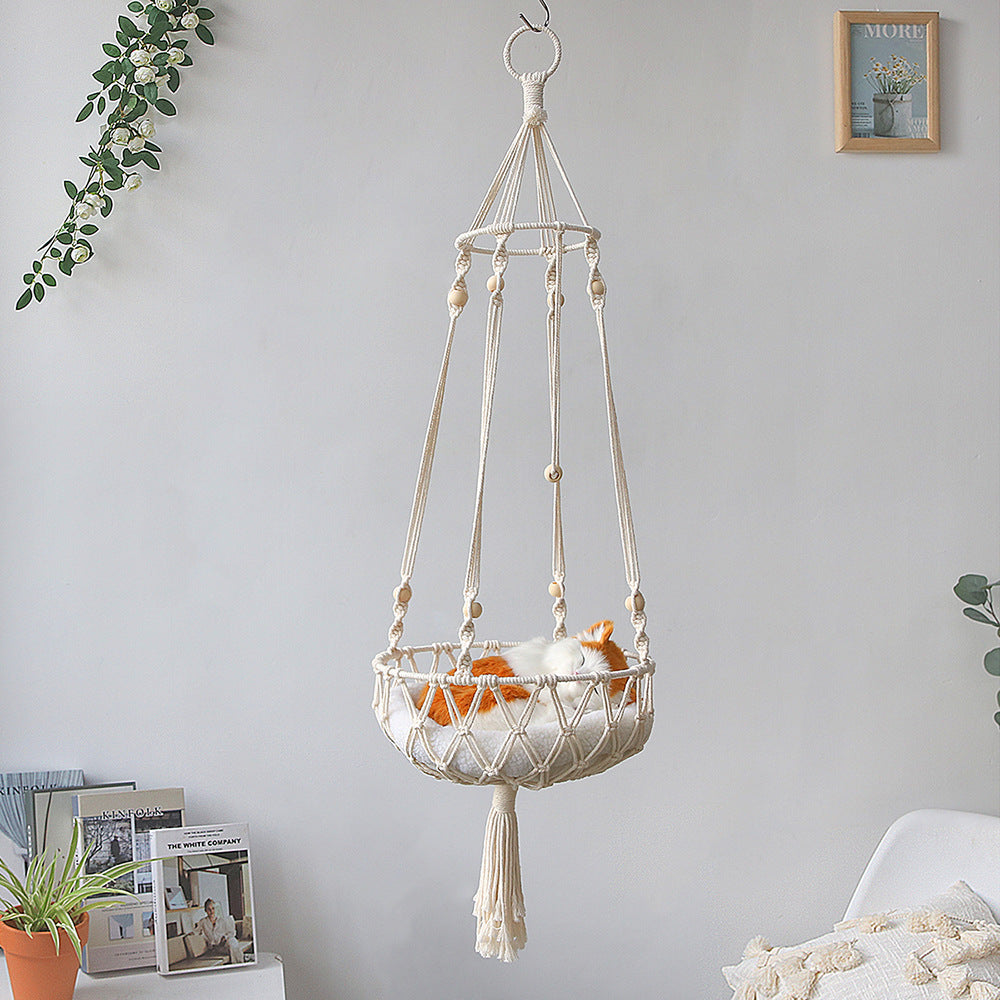Pet Hammock for Cats with Wooden Beads - Pet Swing padding not included (Diameter : 40cm)