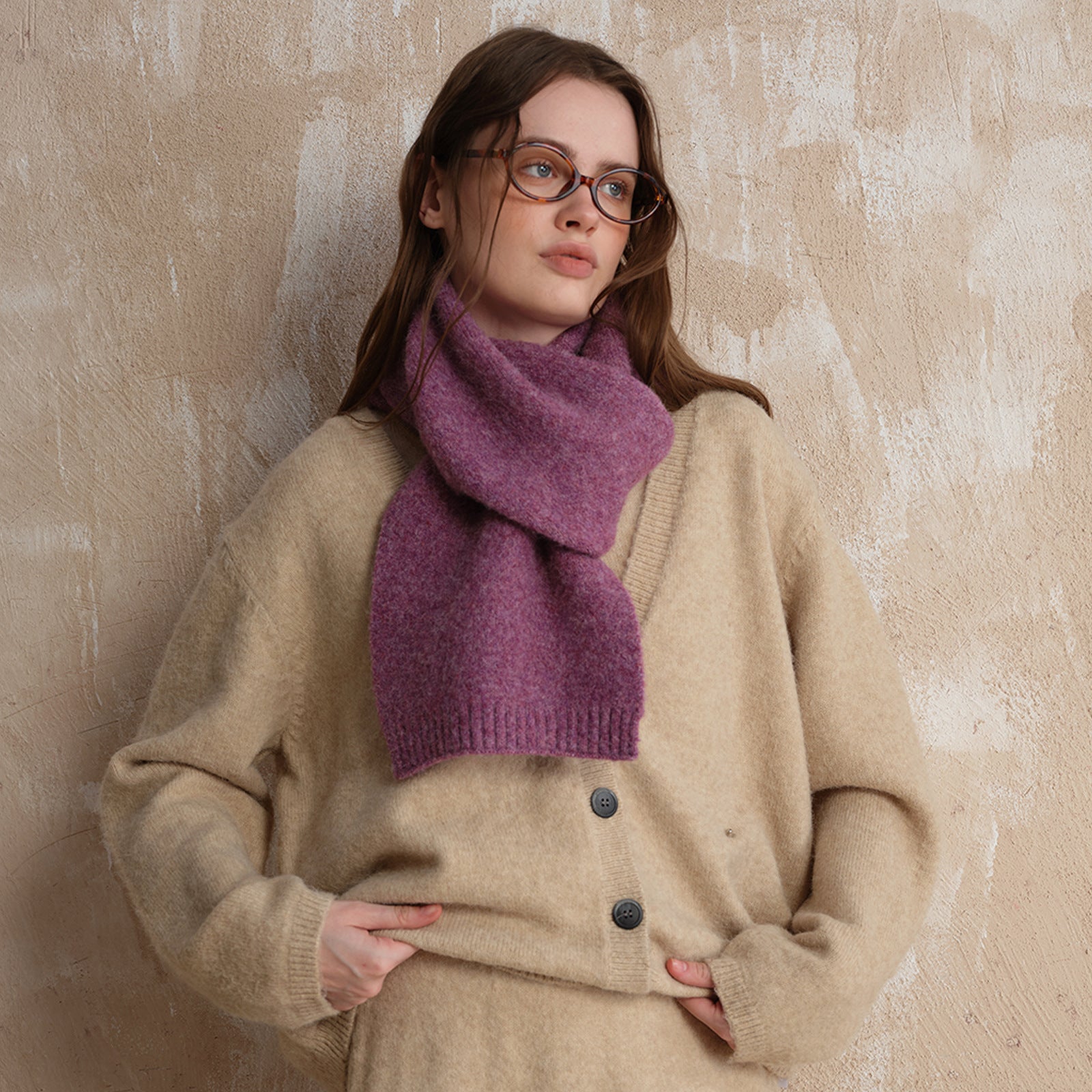 Purple Soft Wool Blend Knitted Scarf Women Men Winter Pure Color Neck Wrap (157x22cm)