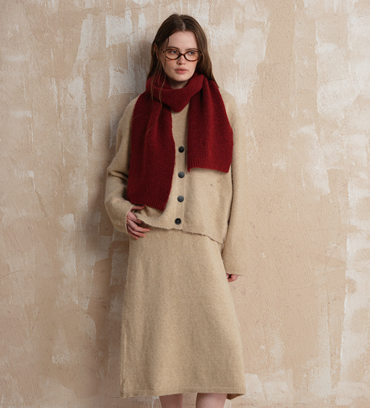 Red Soft Wool Blend Knitted Scarf Women Men Winter Pure Color Neck Wrap (157x22cm)