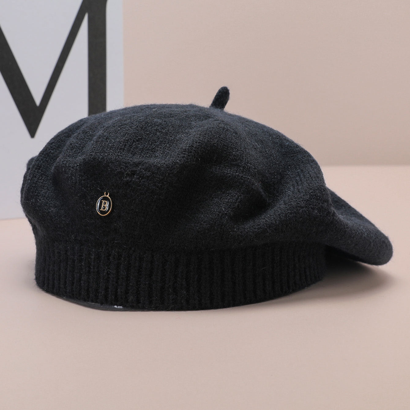 Black Vintage Inspired Knitted Beret - Stretchy & Comfortable Wool Blend Cap