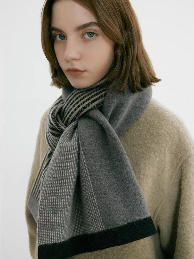 Grey Elegant Color Block Striped Scarf -Men's & Women's Versatile, Winter Warmth 165x29cm