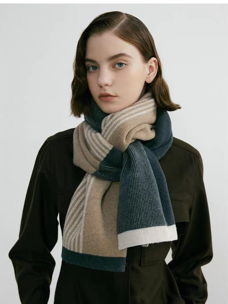 Green Elegant Color Block Striped Scarf -Men's & Women's Versatile, Winter Warmth 165x29cm