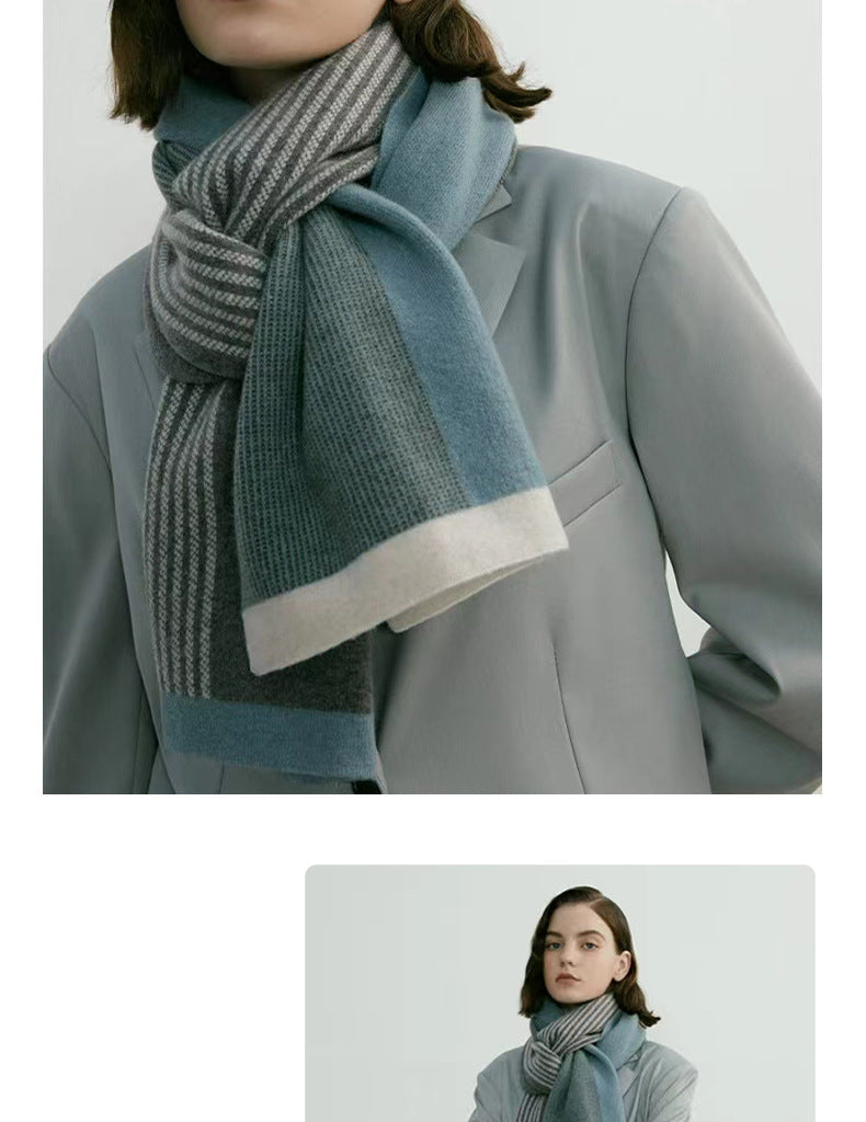 Blue Elegant Color Block Striped Scarf -Men's & Women's Versatile, Winter Warmth 165x29cm
