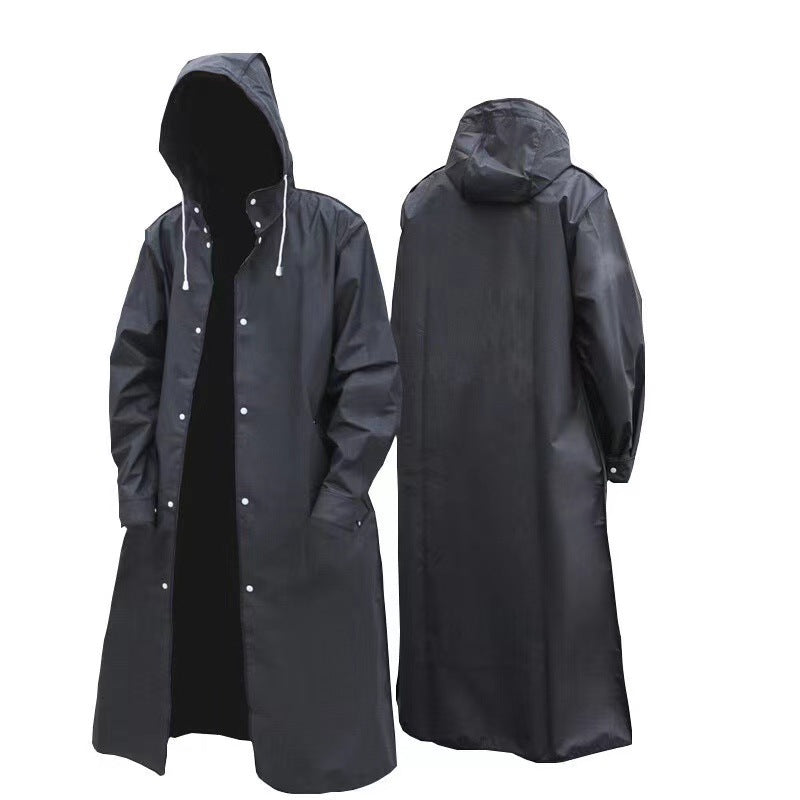 Stylish Black Trench Raincoat - Extra Long, Hooded, for Hiking & Fishing - XL