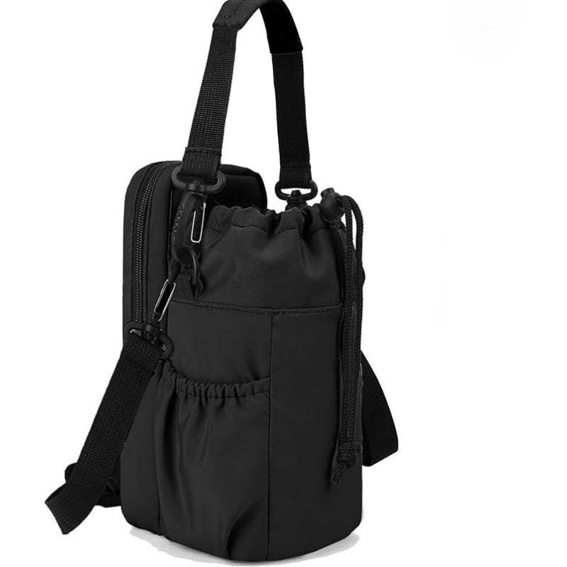 Black Portable Crossbody Water Bottle Holder with Multiple Pockets - Thermal Cooler Bag