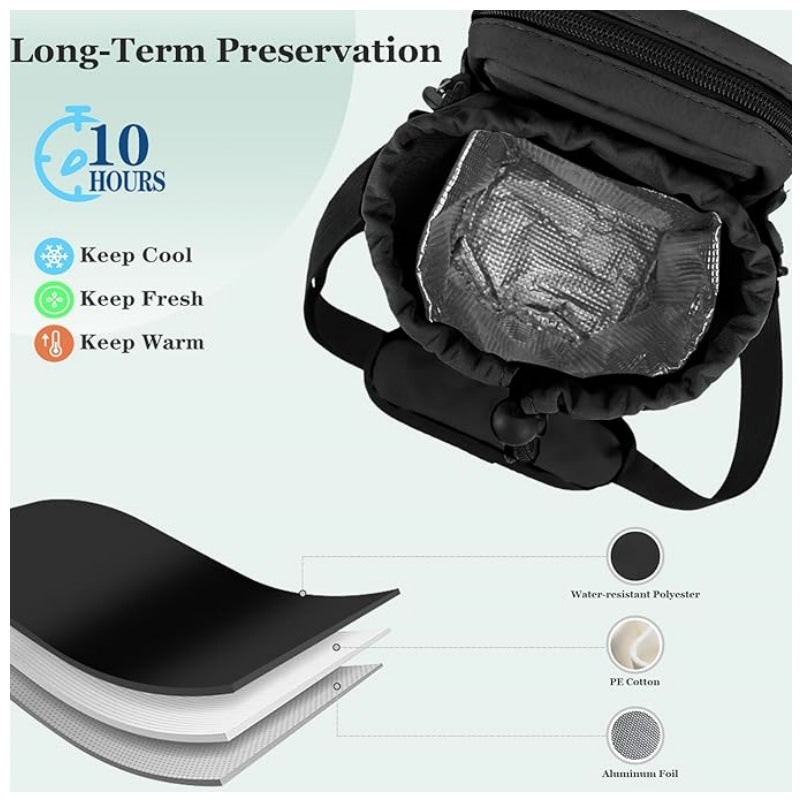 Black Portable Crossbody Water Bottle Holder with Multiple Pockets - Thermal Cooler Bag
