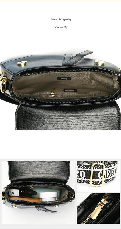 Gray Chic Saddle Crossbody Bag with Wide Guitar Strap - PU Leather