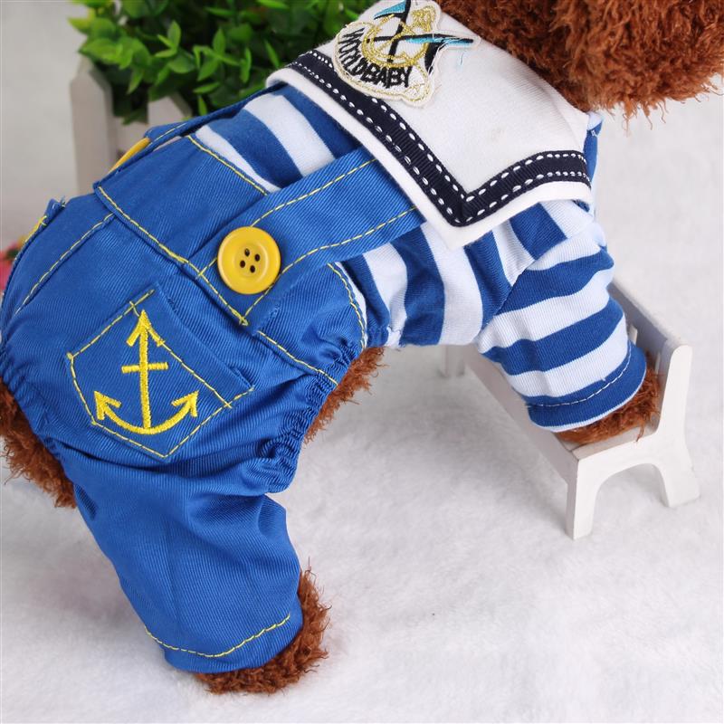 Blue Cute Sailor Dog Outfit - Striped Shirt & Anchor Overalls for Small Dogs (Size : L )