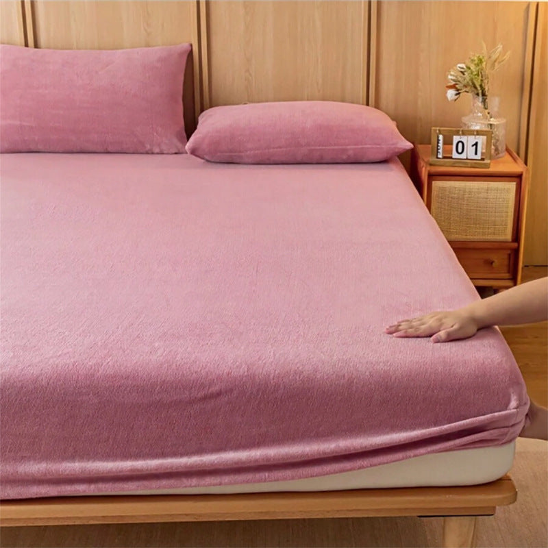 Bean paste color Plush Crystal Velvet Fitted Sheet - Ultra Soft, Warm & Thick for Winter (138x190+36cm)