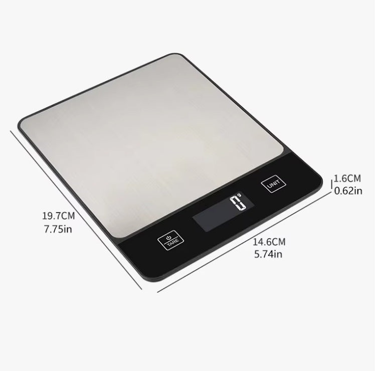 Black Digital Kitchen Scale - Stainless Steel Food Scale for Baking & Cooking (10kg/1g)