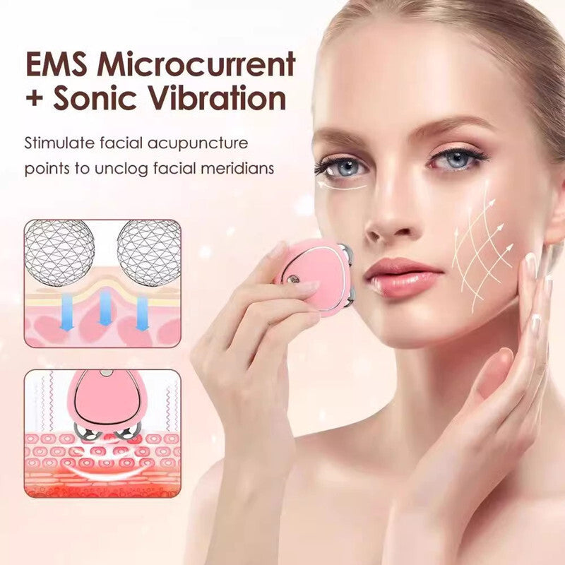Pink Microcurrent Face Lifting Massager - Sonic Vibration, V-Shape Sculpting