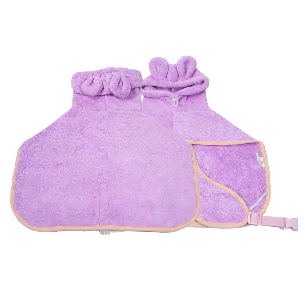 Purple Hooded Dog Bathrobe - Super Absorbent, Adjustable Fit, Cozy Pet Towel (Size : S)