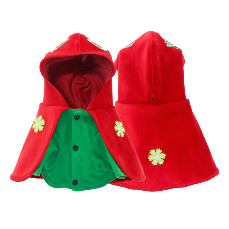 Christmas Dog Costume - Festive Hooded Cape & Green Jumpsuit Outfit (Size : M)