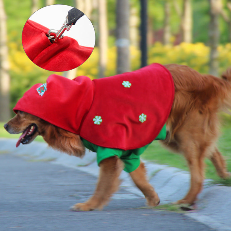 Christmas Dog Costume - Festive Hooded Cape & Green Jumpsuit Outfit (Size : XL)