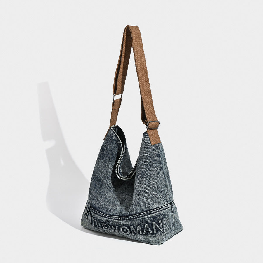 Washed Denim Tote Bag - Large Capacity Shoulder & Crossbody